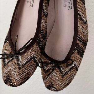 Paul Mayer Brown Woven Flats with Bow Detail